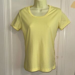 Vintage 70s Lady Arrow yellow thin knit polyester short sleeve top